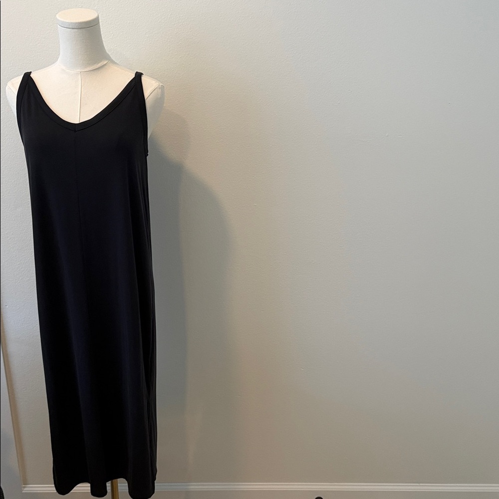 A New Day Charcoal V-Neck Midi Slip Dress w/ Center Seam & Side Slits | Small